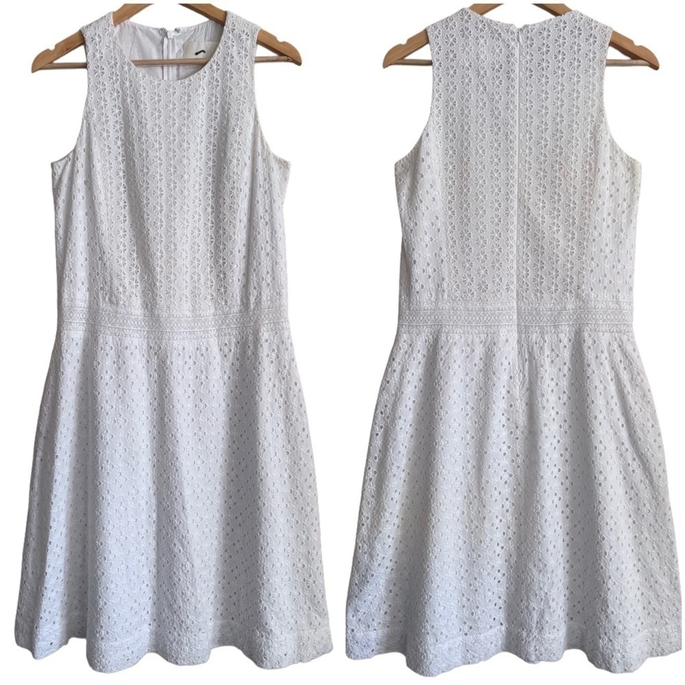 J. CREW COLLECTION Preppy Peasant Dropped Waist Embroidered Eyelet Midi Dress 6